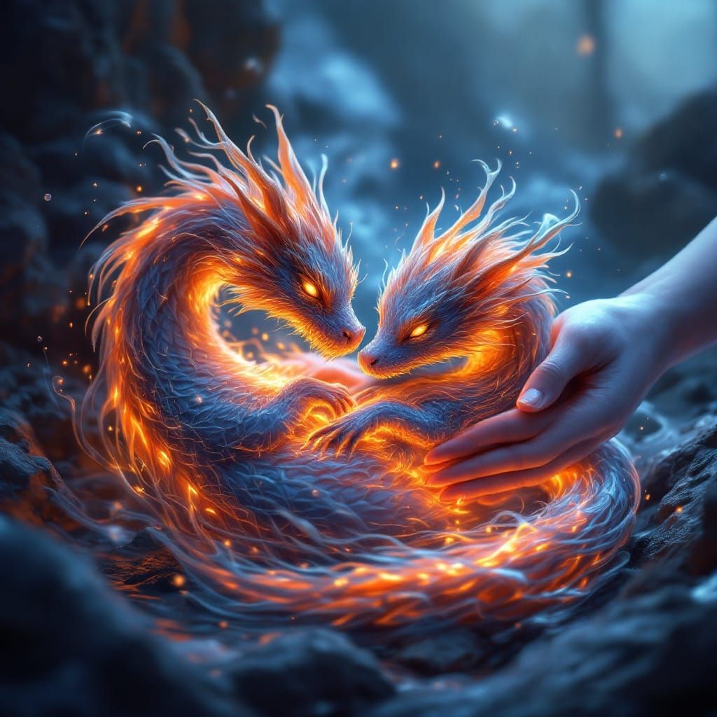 Baby Flame Dragon in Digital Painting Style