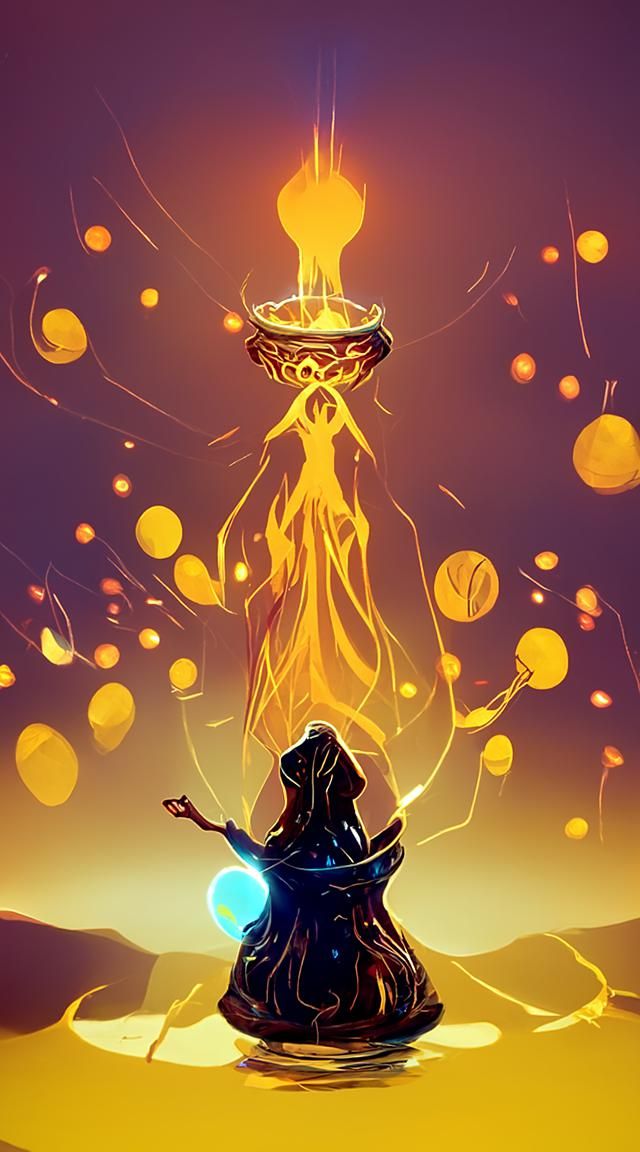 Sorceress Channeling Magic Energy in Digital Artwork