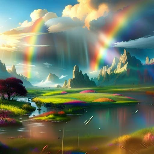 Rainbow Meadow: Fantastical Concept Art in Ethereal Lighting