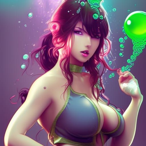 Gorgeous Slime Girl with Bubbles and Mist