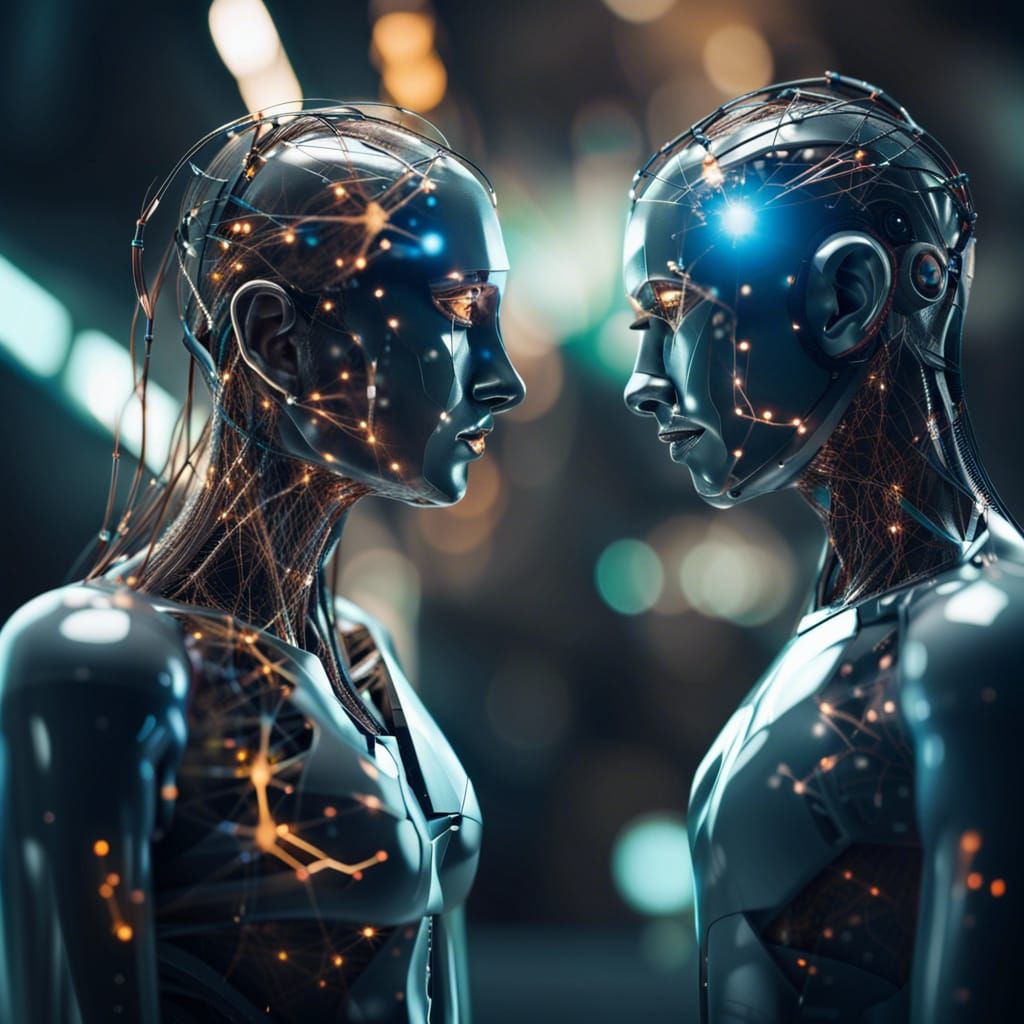 Neural Networks Linking Two Cyborgs: Professional Photograph...