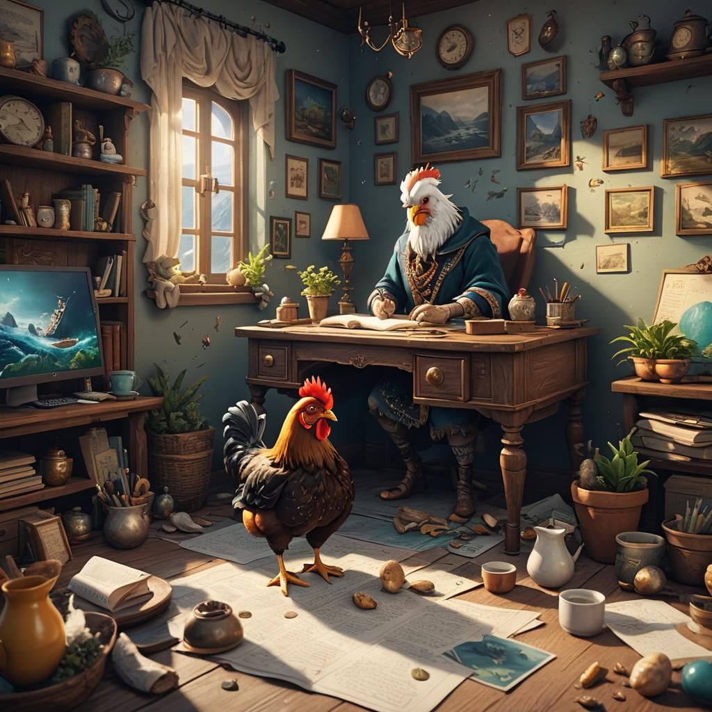 Grandmother and Chicken Writing Stories: Matte Painting