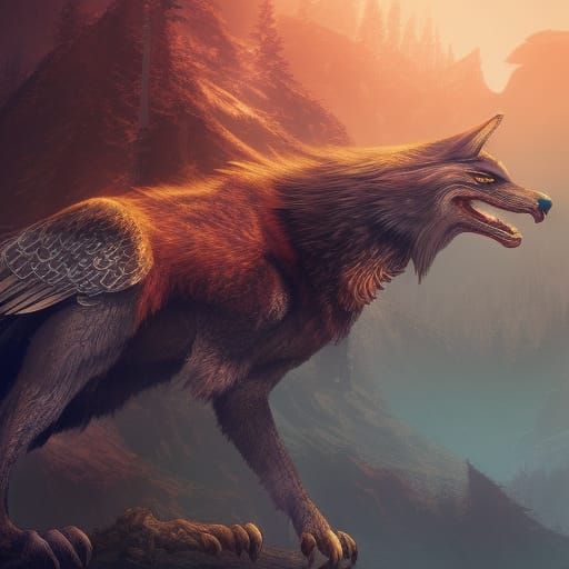 Fantastical Wolf Eagle Hybrid Concept Art