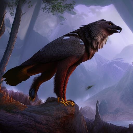 Majestic Wolf Eagle Hybrid Fantasy Concept Art