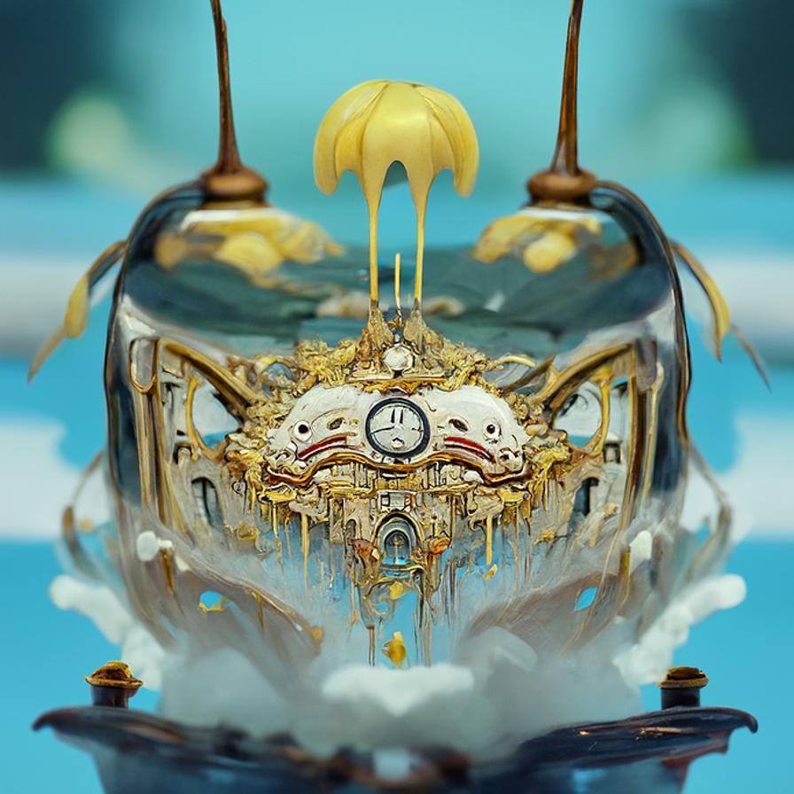 Surreal Melting Clock in Studio Ghibli Style