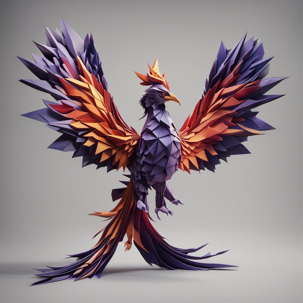 Detailed Origami Phoenix Matte Painting