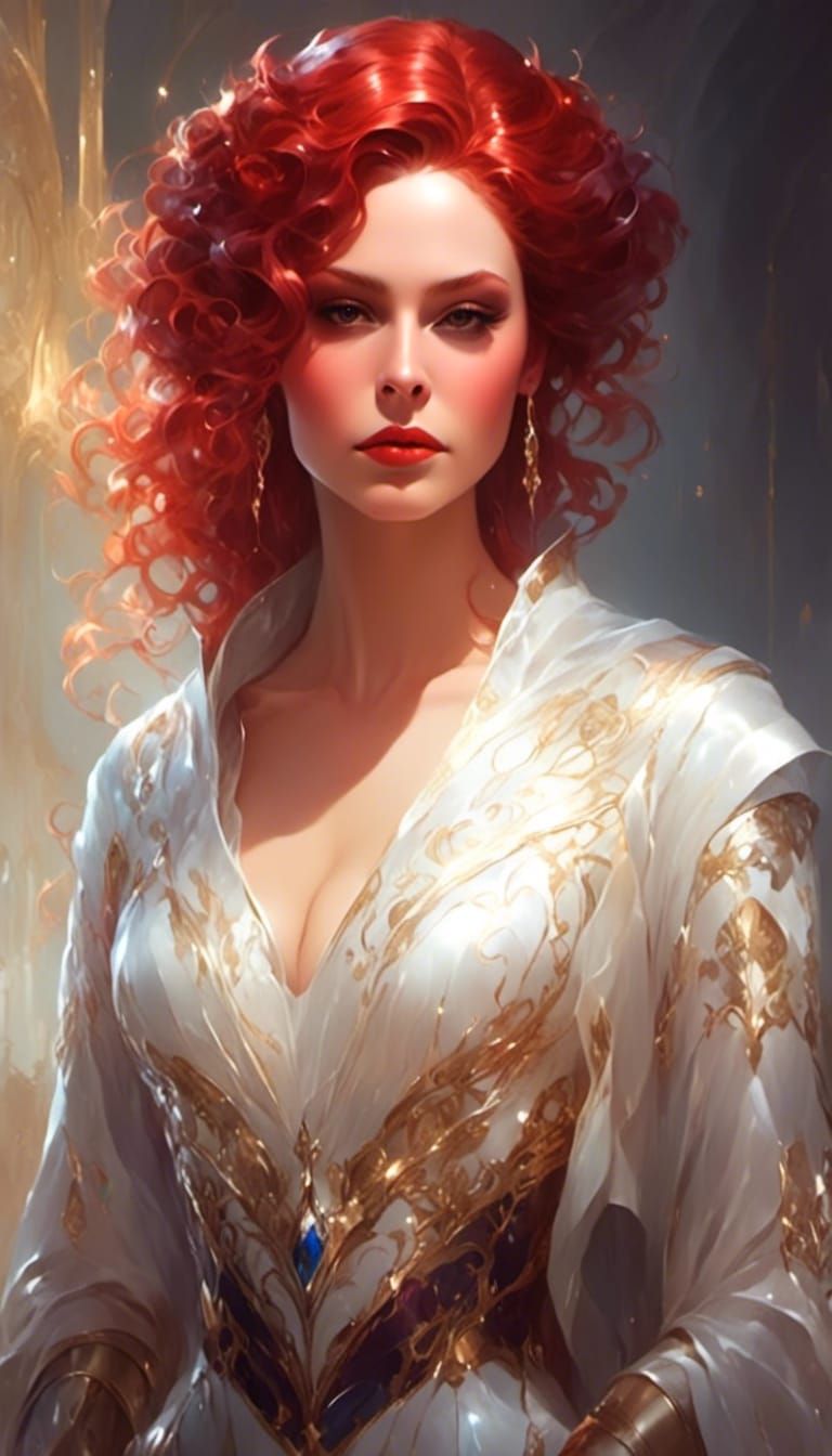 Goddess of War Portrait with Red Curls