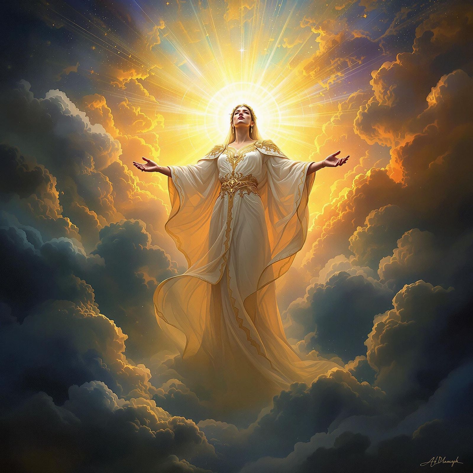 Regal Figure Radiating Hope and Justice