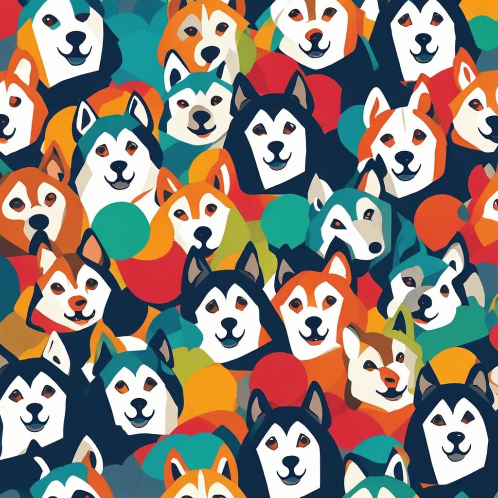 Whimsical Husky Portrait in Vibrant Colors