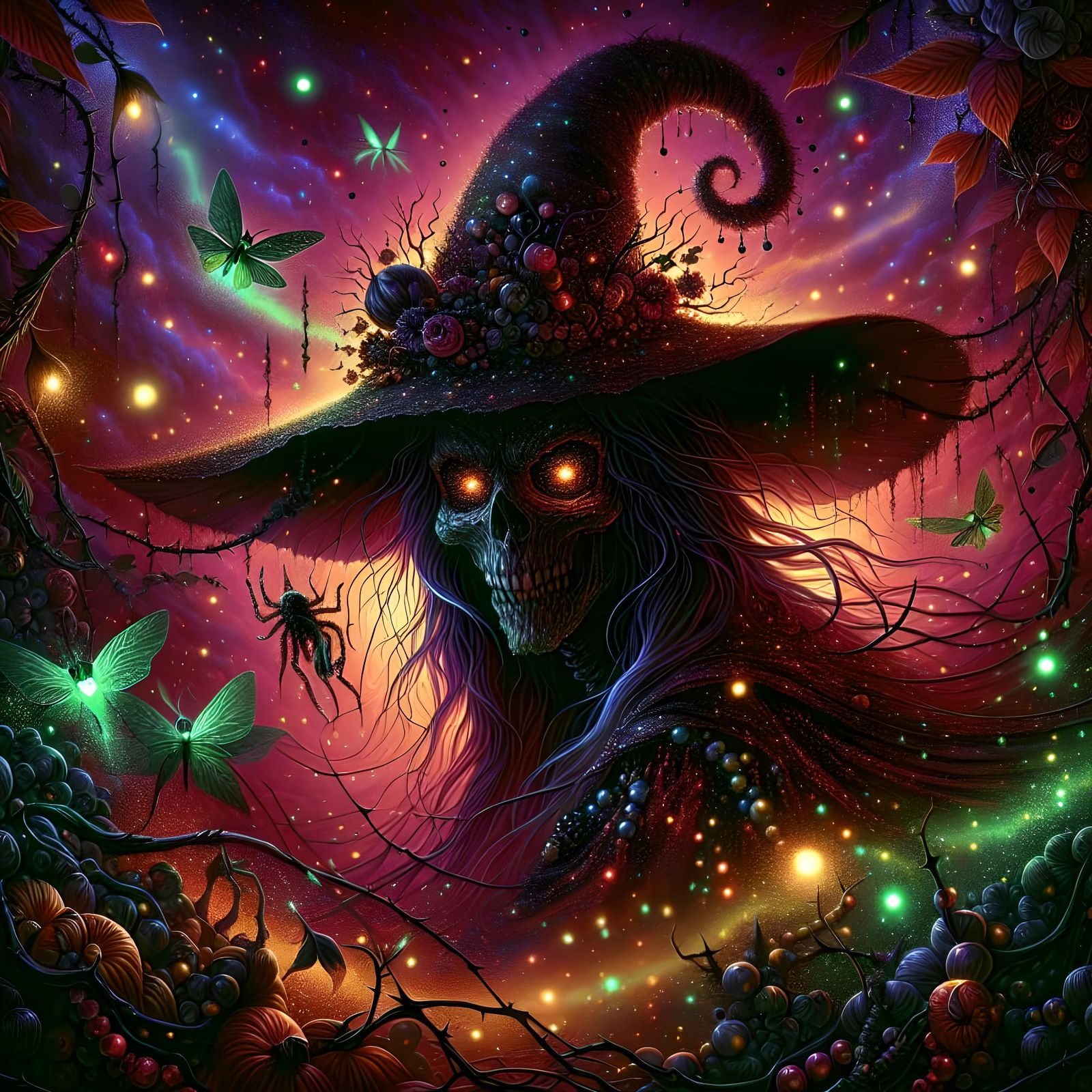 Eerie Witch Portrait with Glowing Magic Dust