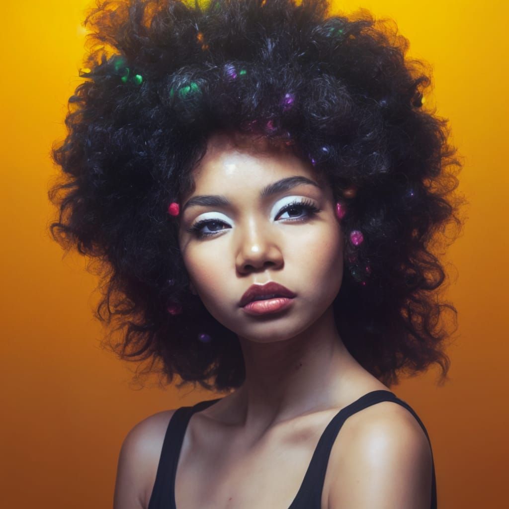 Blasian Woman in 70's Disco Fashion, Detailed Portrait