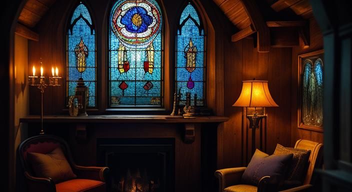 Mystical Alchemist's Study with Steaming Cauldron