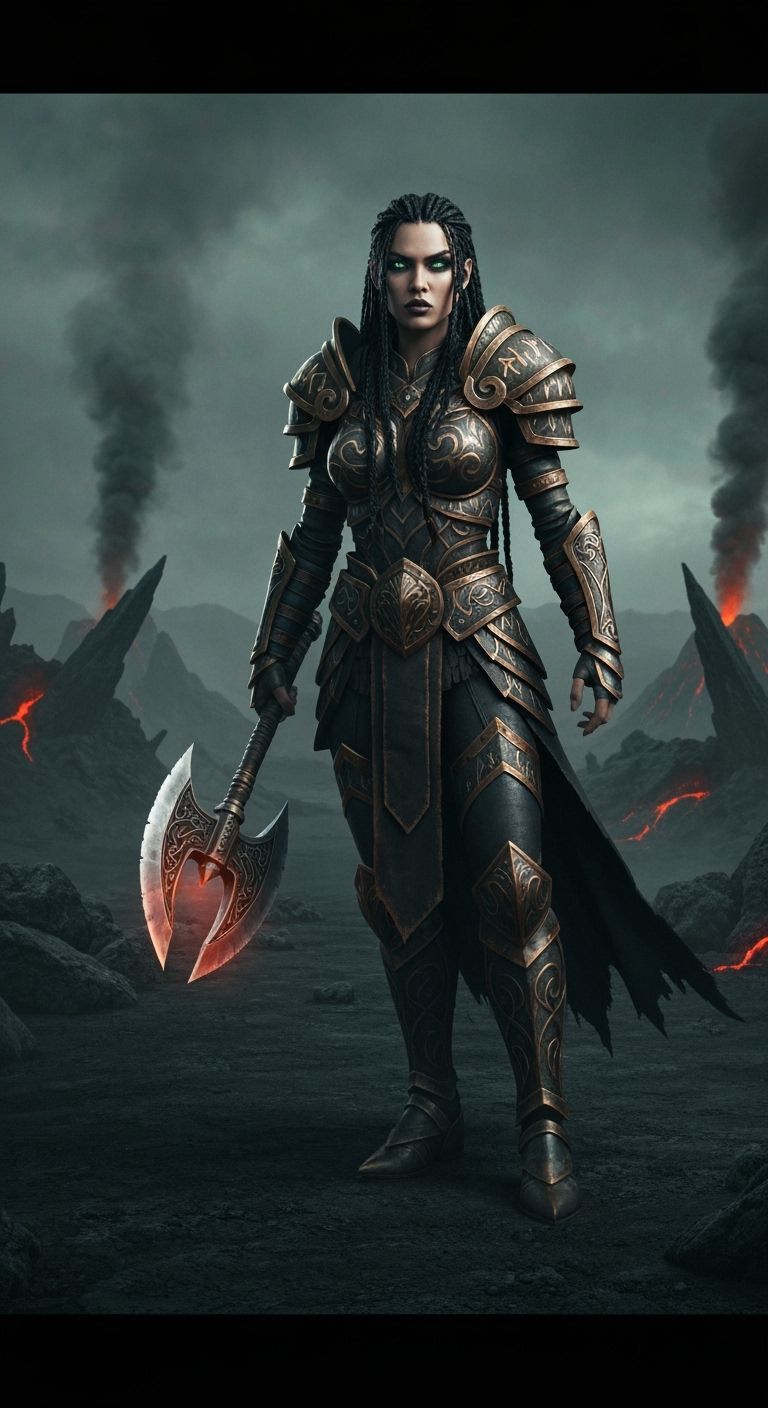 Warrior in Volcanic Landscape: Cinematic Dark Fantasy