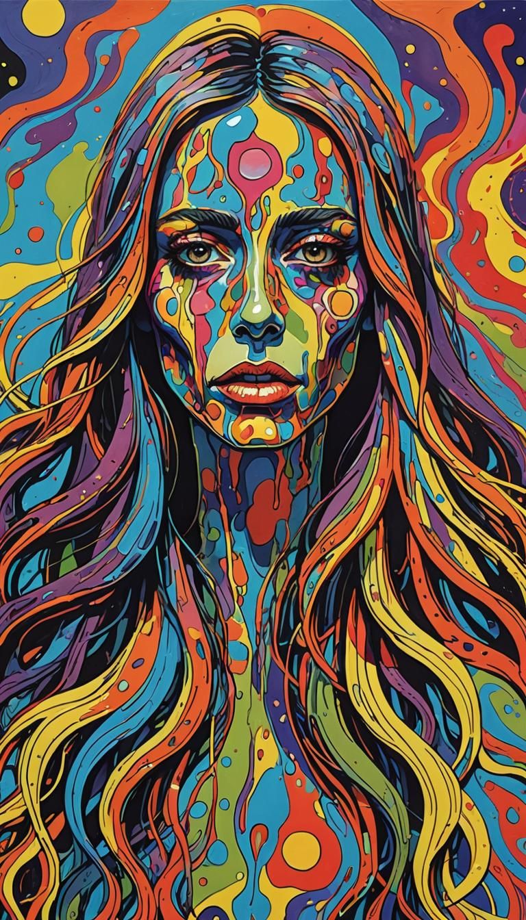 Psychedelic Pop Art Woman with Melting Head