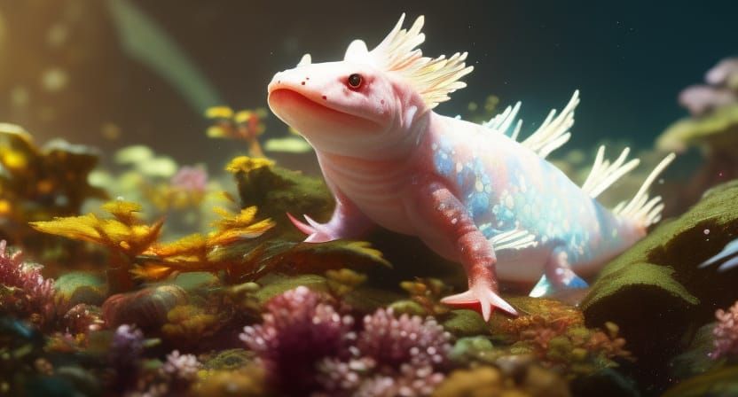 Adorable Axolotl Concept Art in Triadic Colors