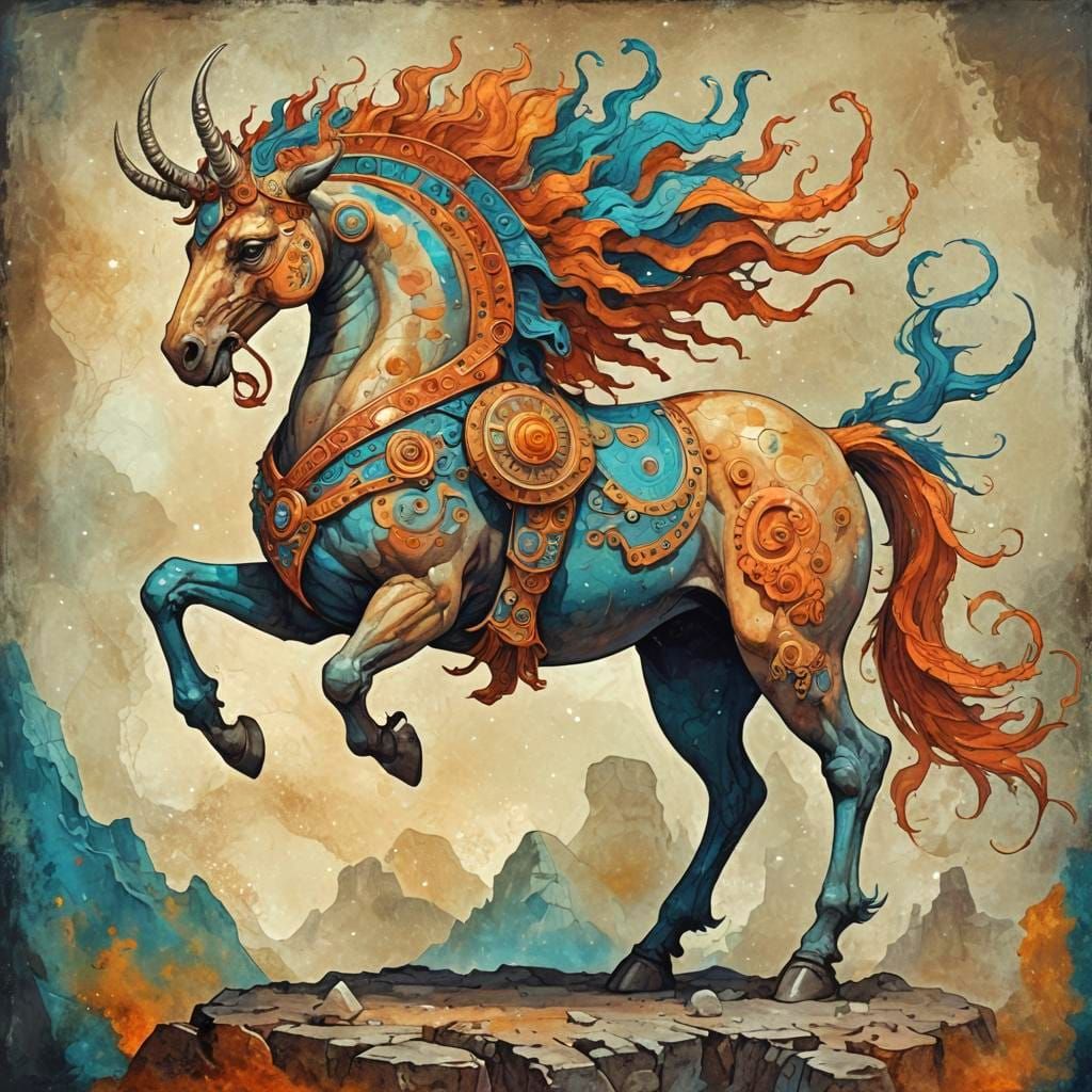 Three-horned horse