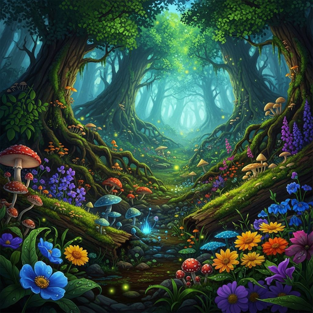 Enchanted Forest Tapestry of Life and Light