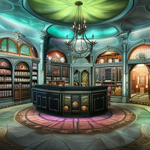 Creepy Gothic Witch Potion Store Interior