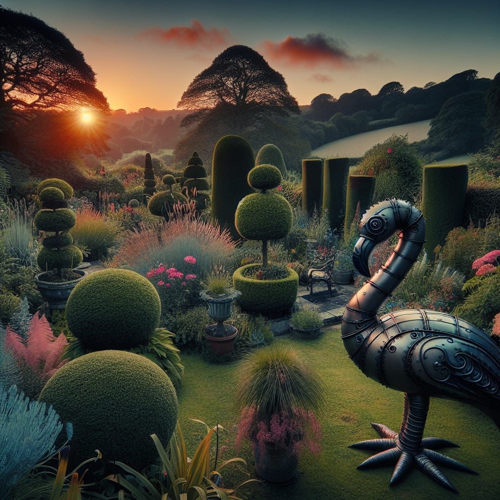 Steampunk Goth Flamingo in Enchanted Garden