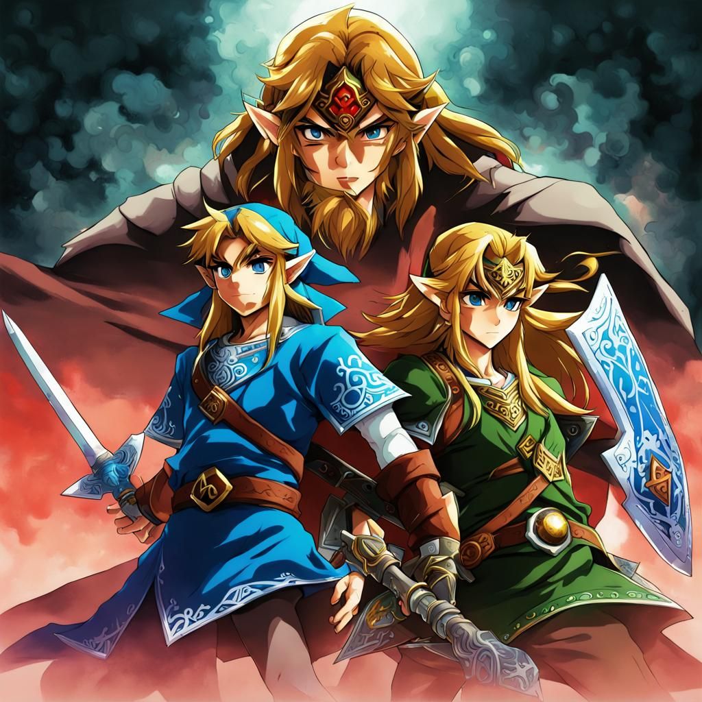 Anime Style Zelda Characters in Dynamic Pose