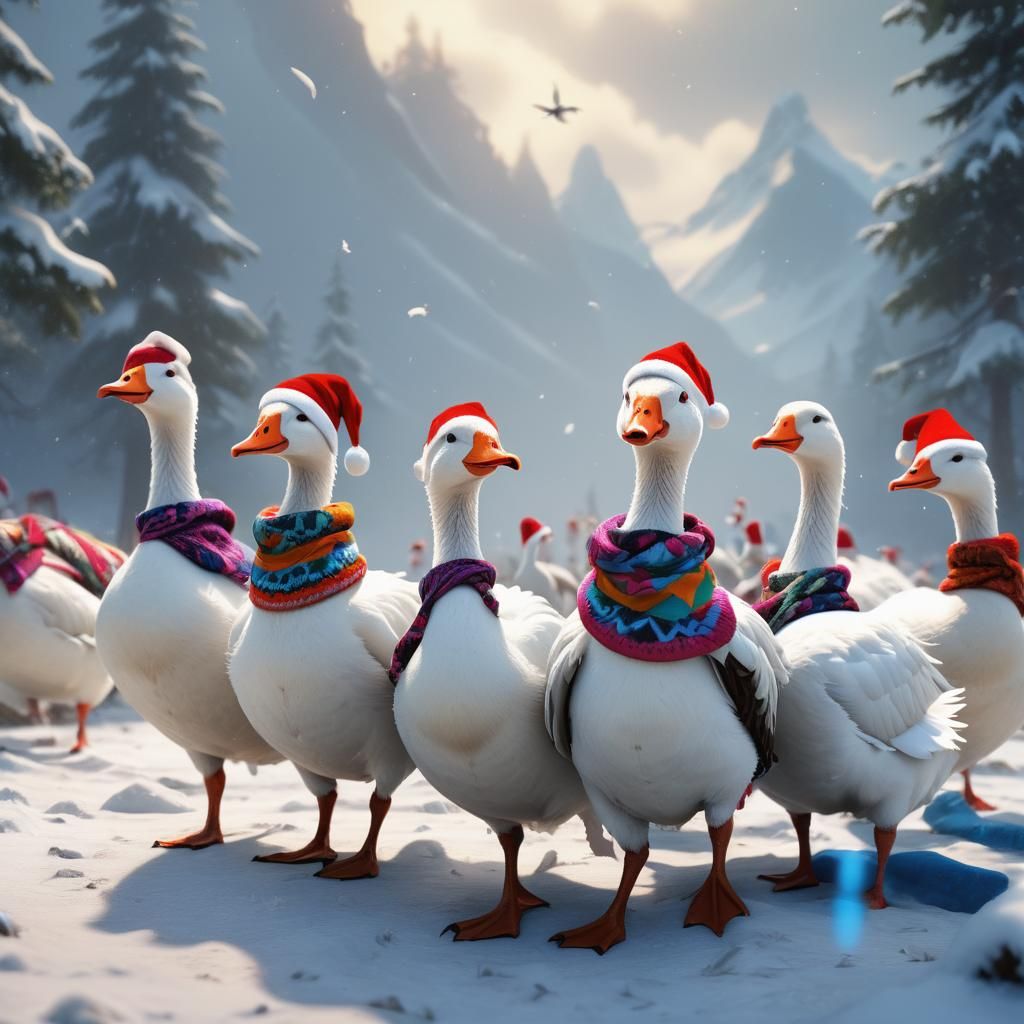 Fantastical Geese in Winter Wonderland