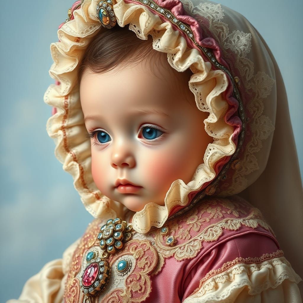 Baby Andromeda in Opulent 18th-Century Style Clothing