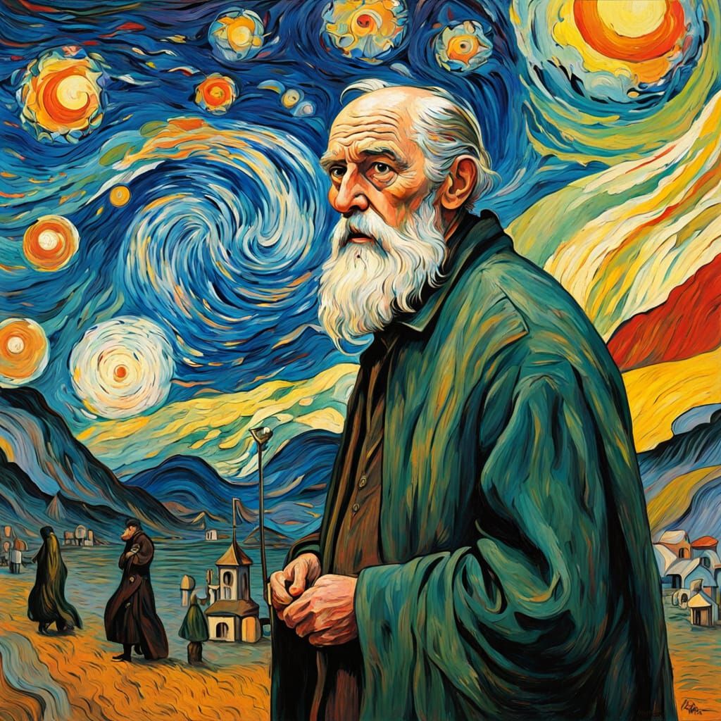 Timeless Venerable Sage Amidst Whirling Clockwork