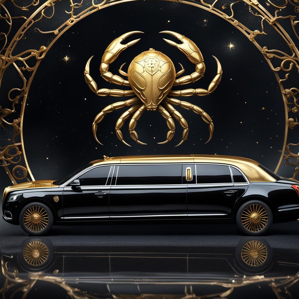 Zodiac Cancer Decal on Black and Gold Limousine