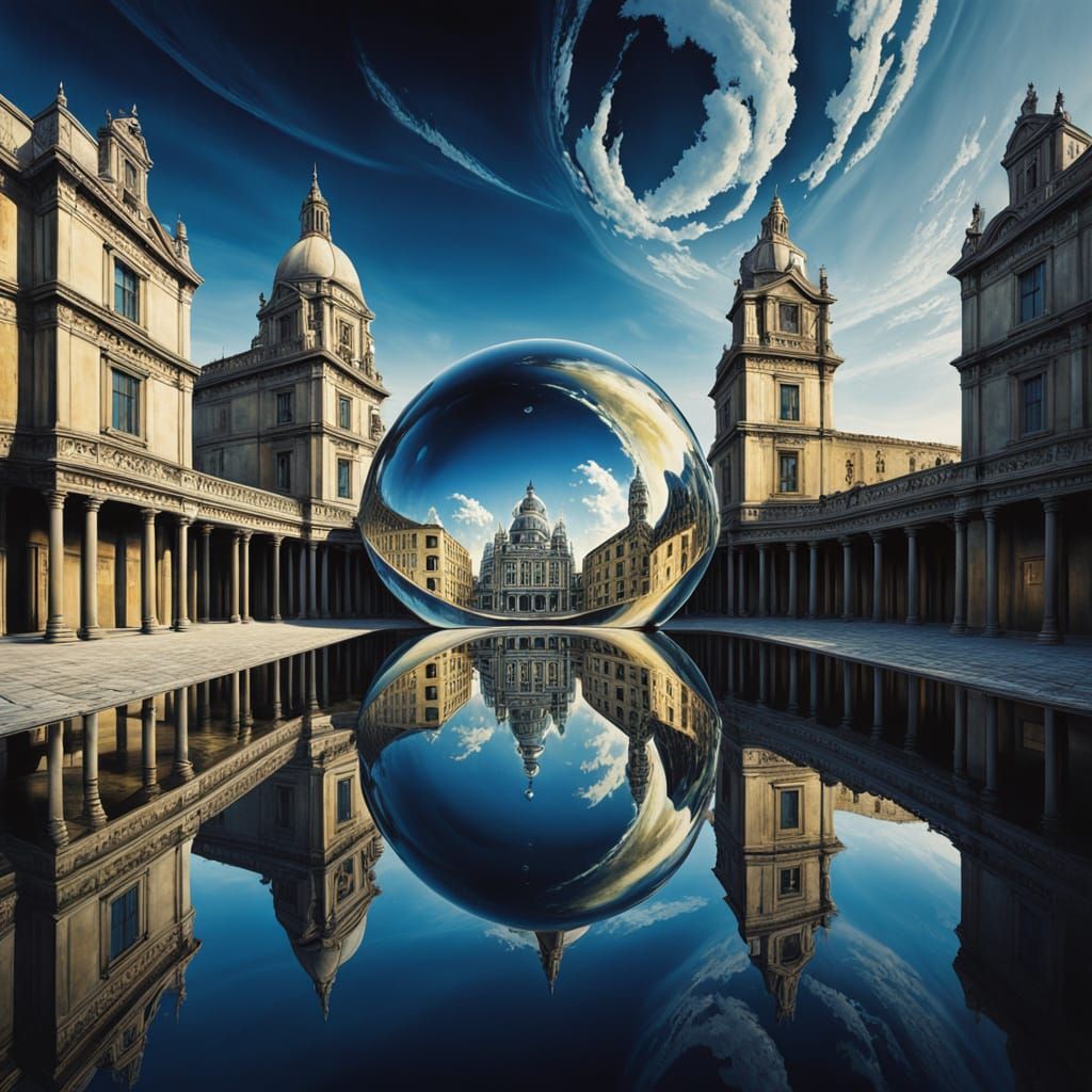 Surreal Cityscape Reflected in a Giant Water Droplet