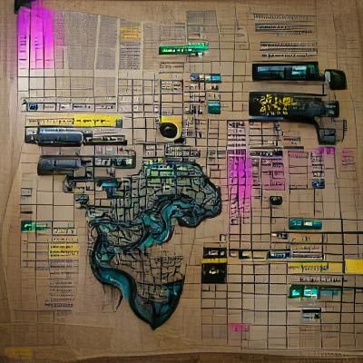 Cyberpunk City Map with Neon Details