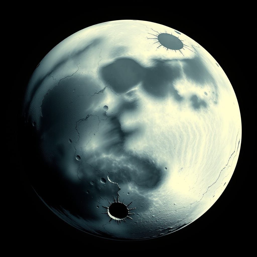 Wolf Moon with Ancient Scars in Cyberpunk Comic Art Style