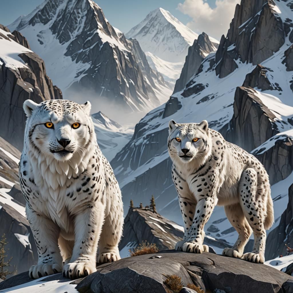 Hybrid Arctic Creature on a Mountain, Detailed Digital Art