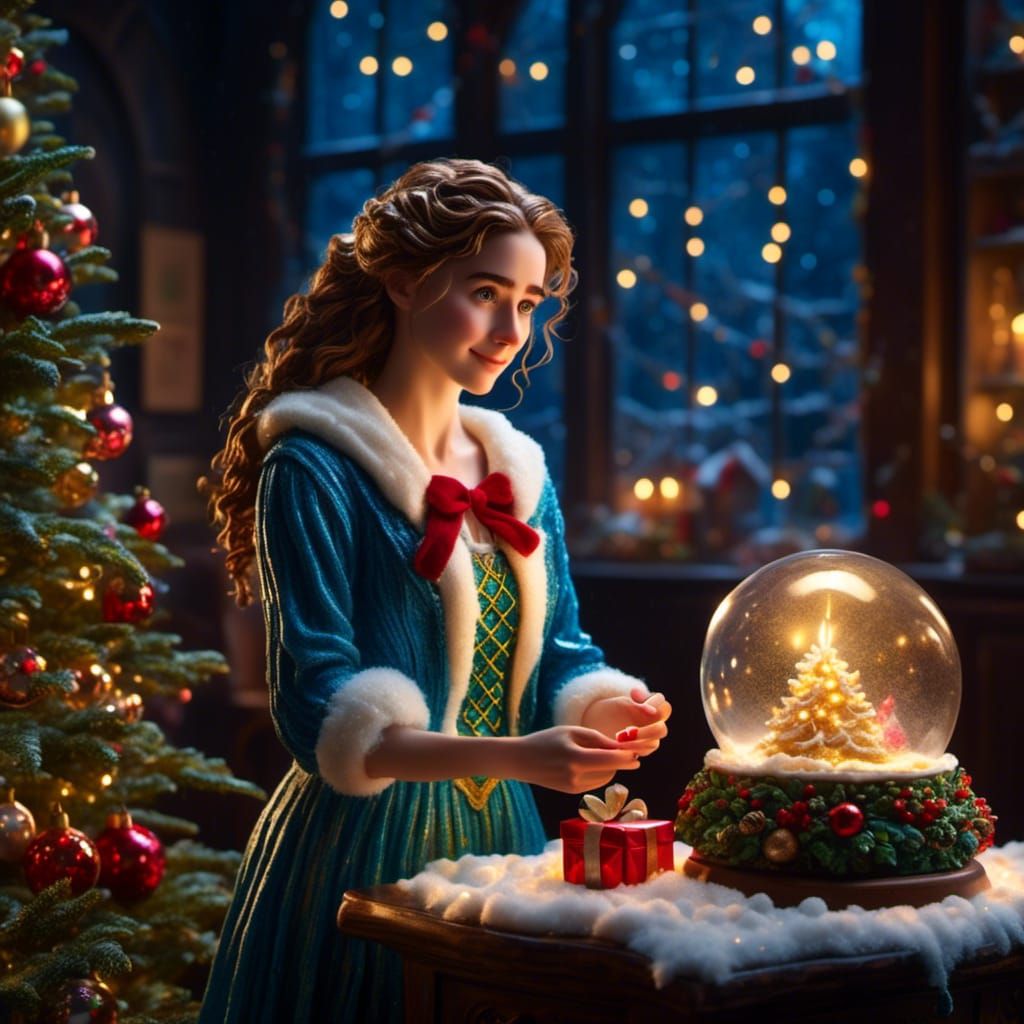 Hermione beside a Christmas Tree in Cake Icing Style