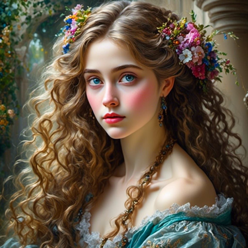 Beautiful Woman Portrait in Boucher Style