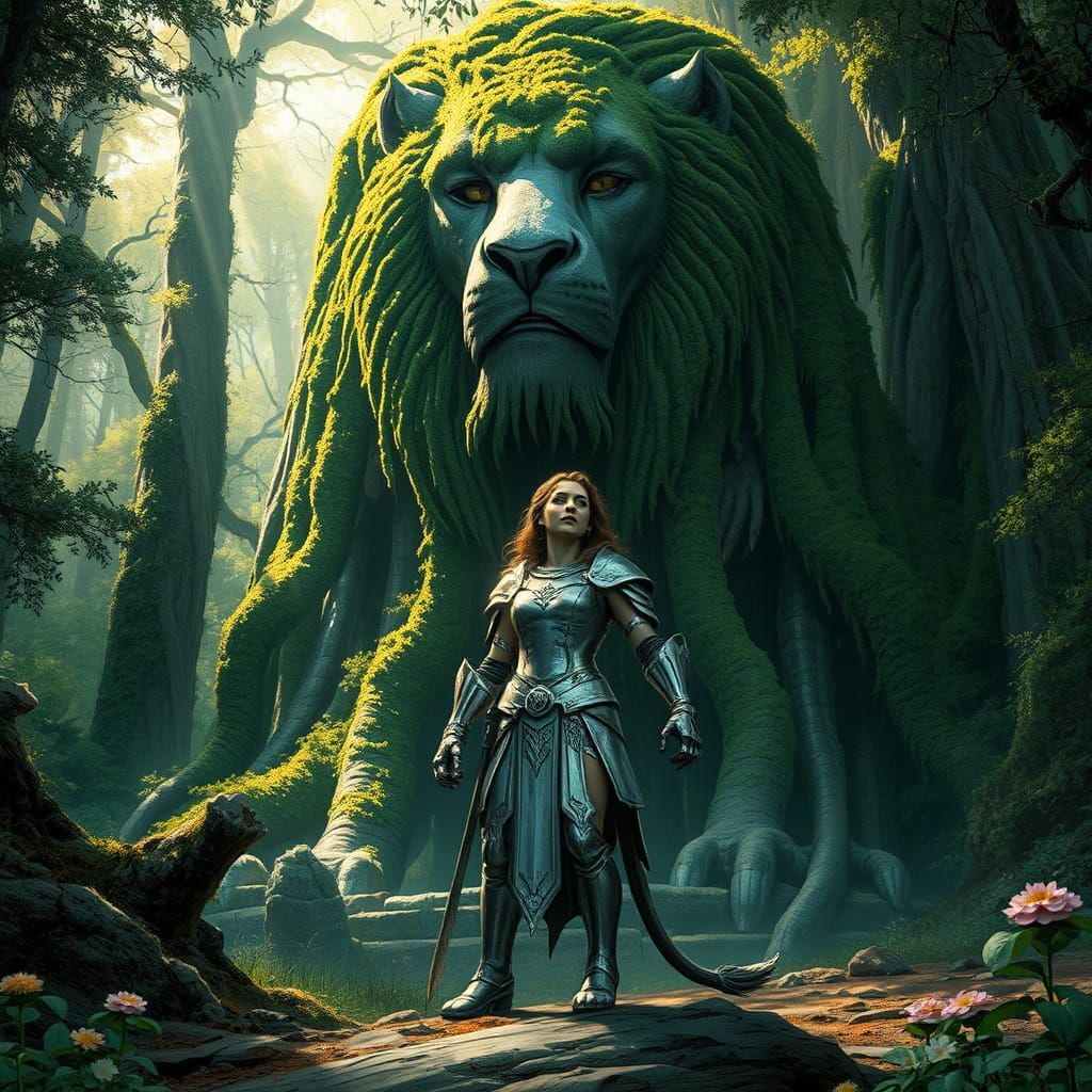 Armored Lioness Guardian in Ancient Forest