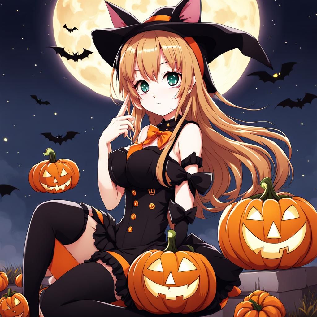 Cute Anime Witch Cat Girl for Halloween