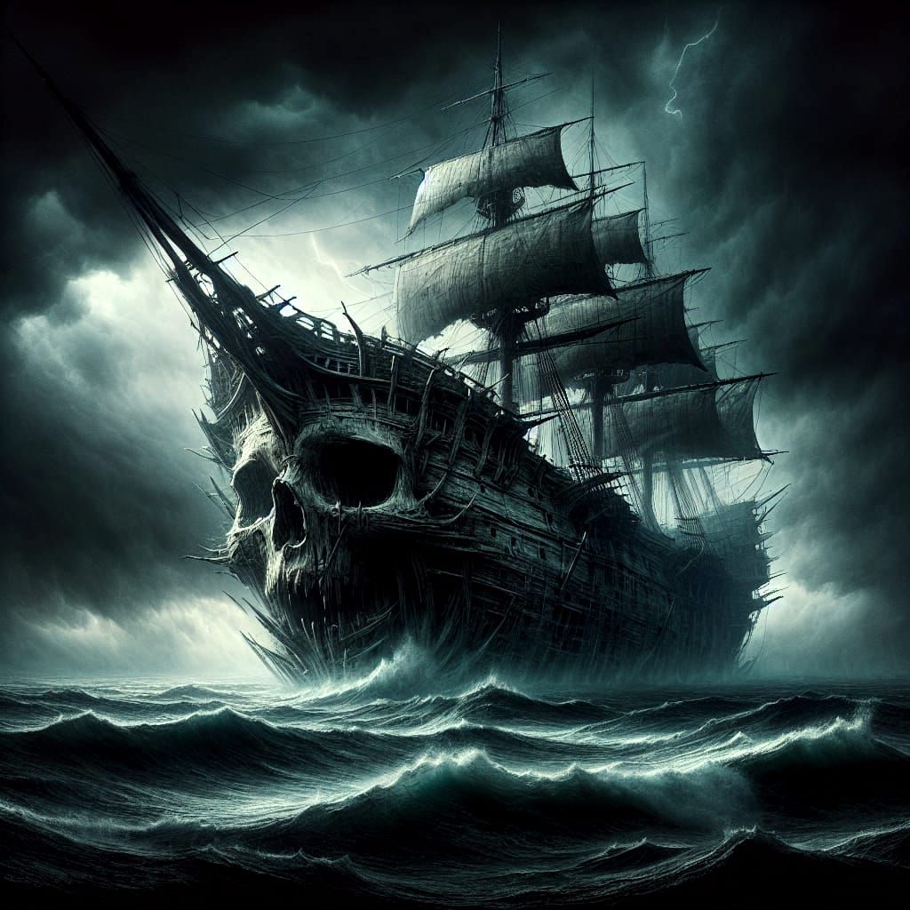 Ancient Gothic Ship Emerges from Stormy Ocean