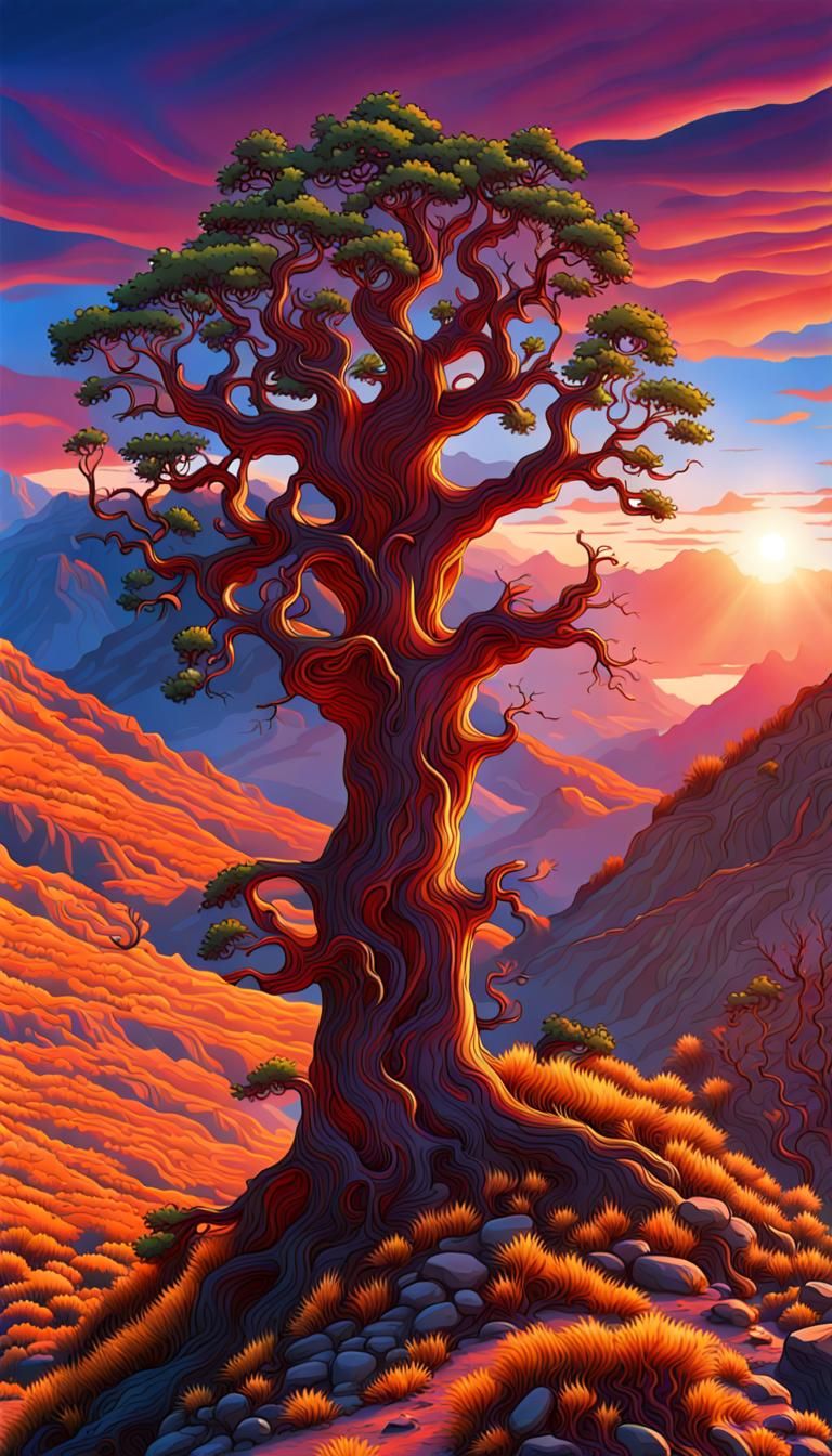 Psychedelic Century-Old Tree at Sunset