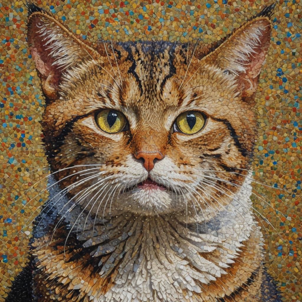 Pointillistic Cat Destroys Scooter in Pointillism Style