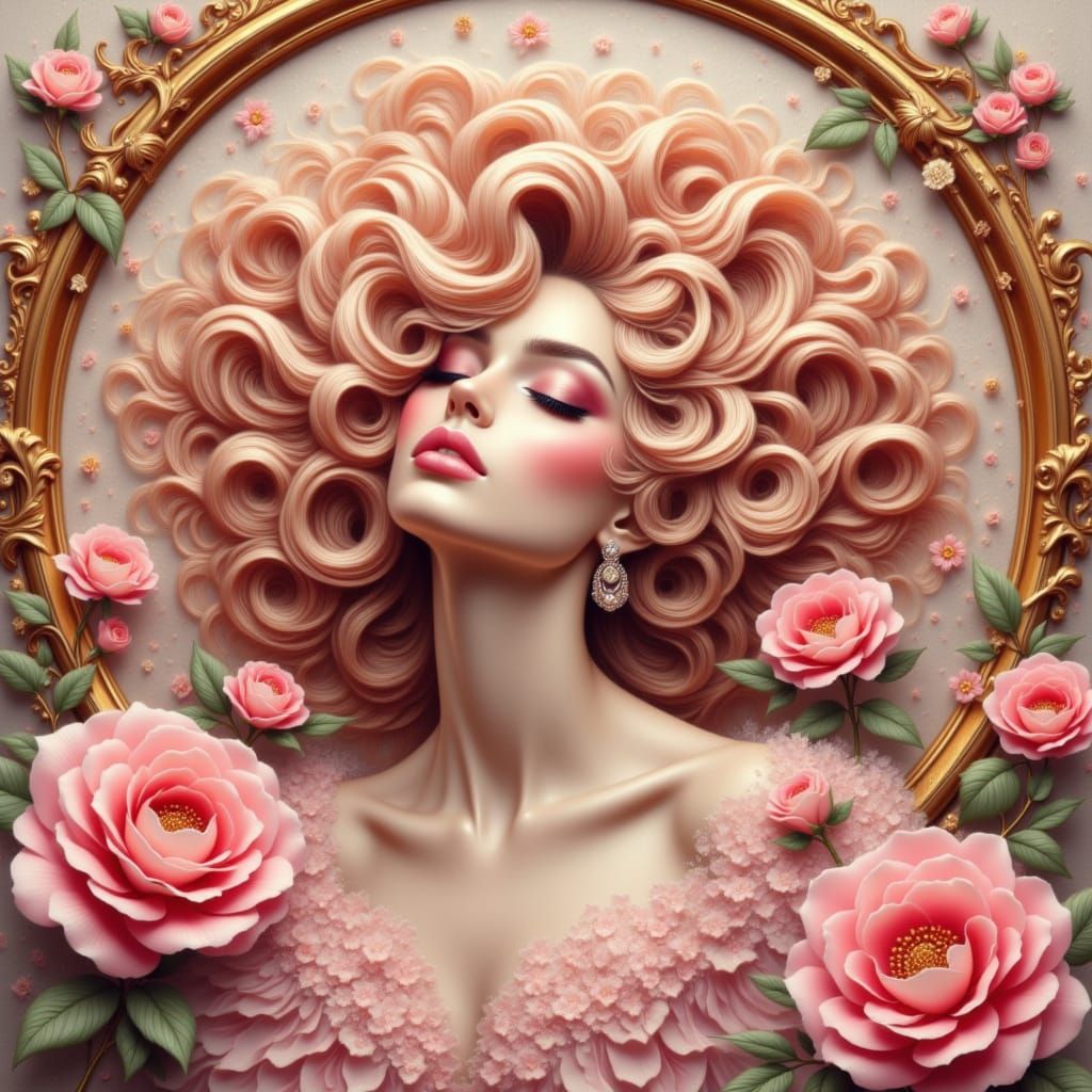 Elegant Woman in a Rose Garden Digital Painting
