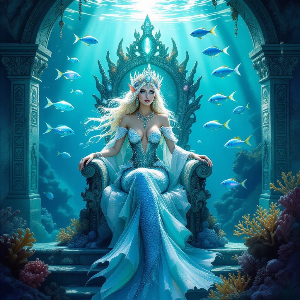Mermaid Elven Queen in Underwater Palace