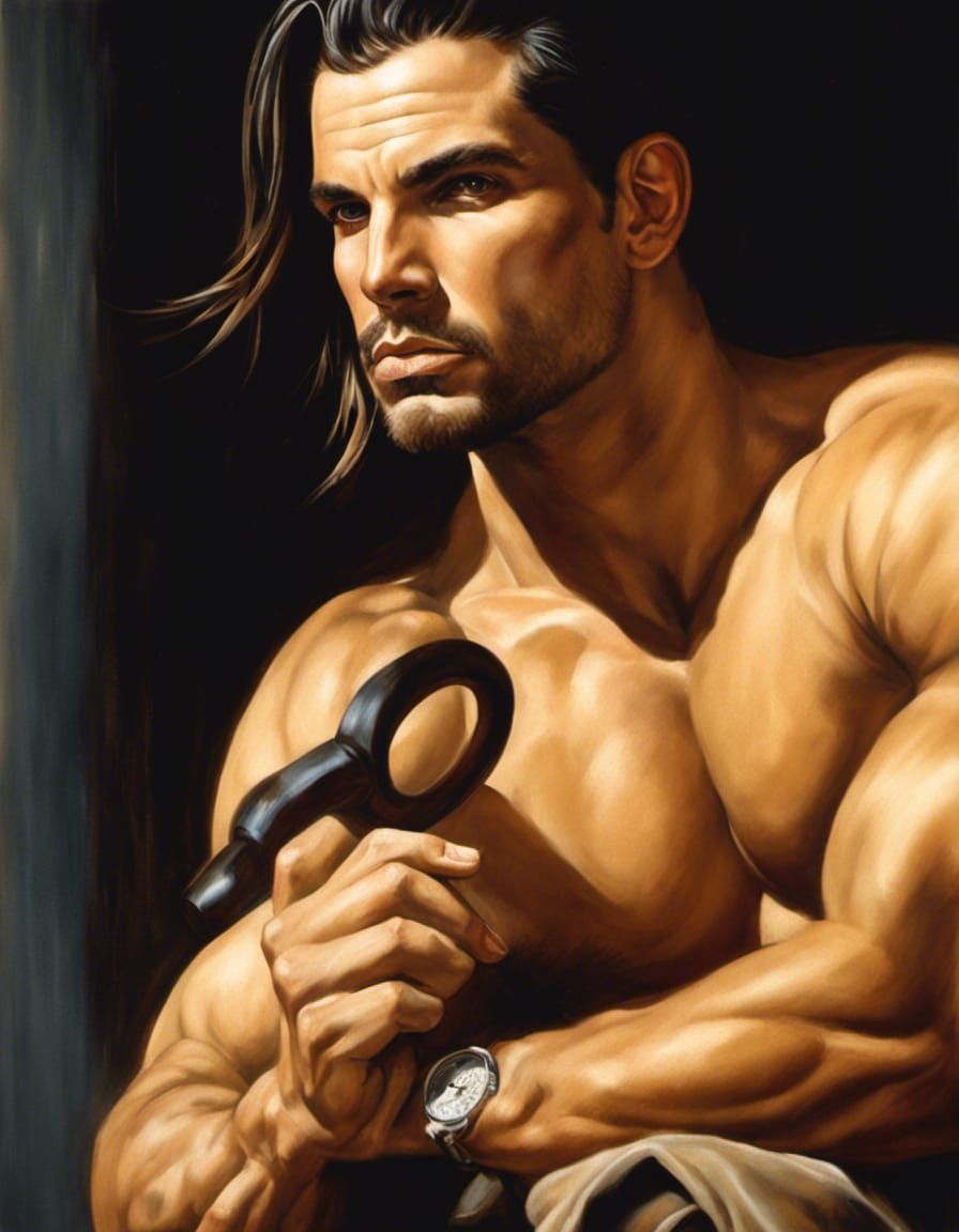 Homoerotic Oil Painting of a Toned Man