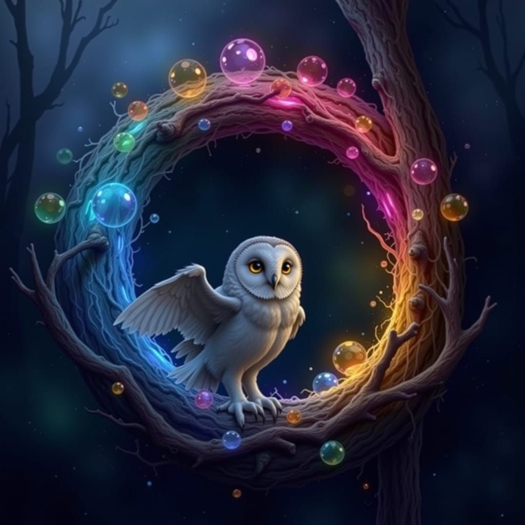 Majestic White Owl in Bioluminescent Forest