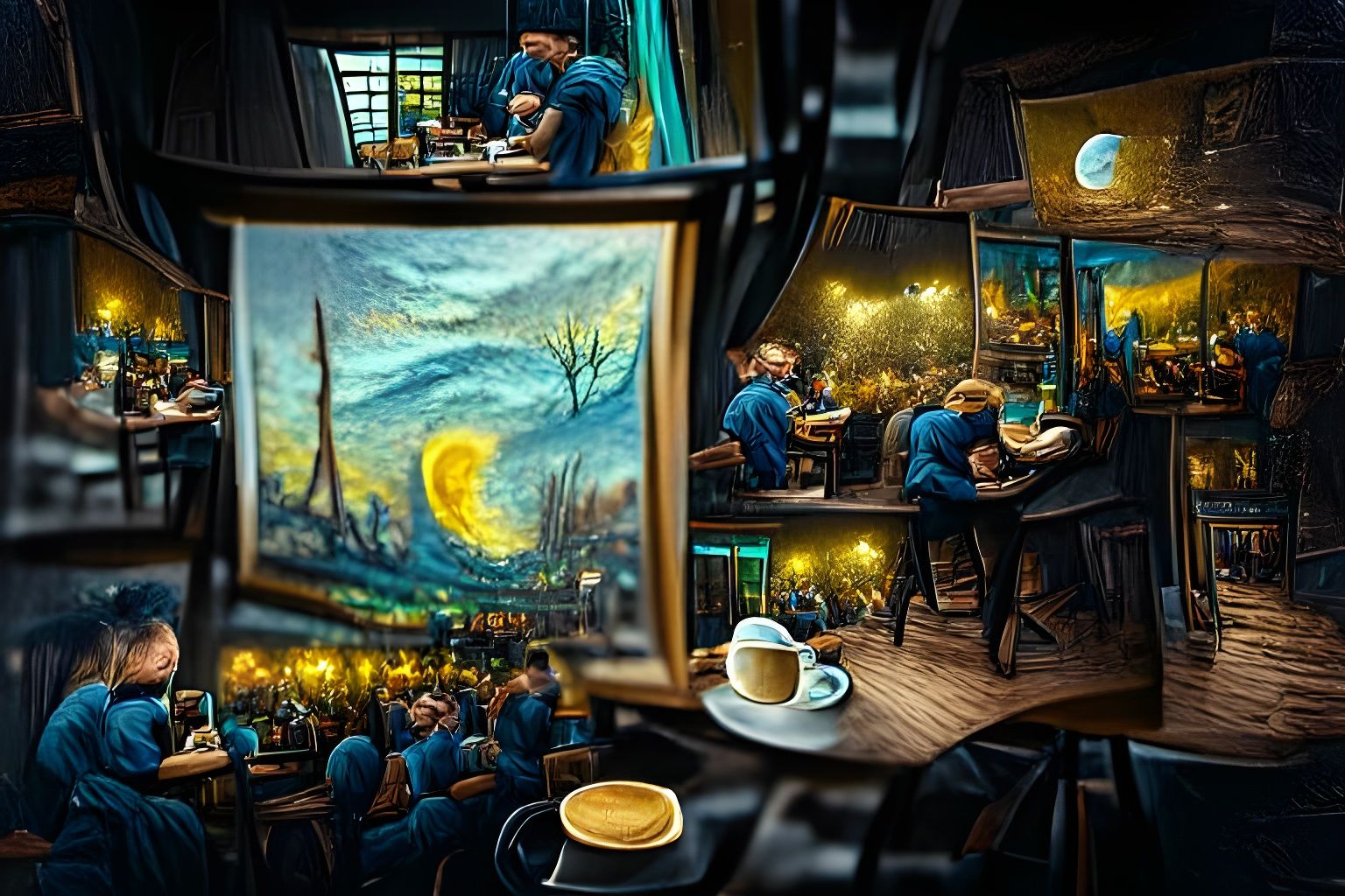 Night Cafe Scene in Van Gogh Style, Cel-Shaded