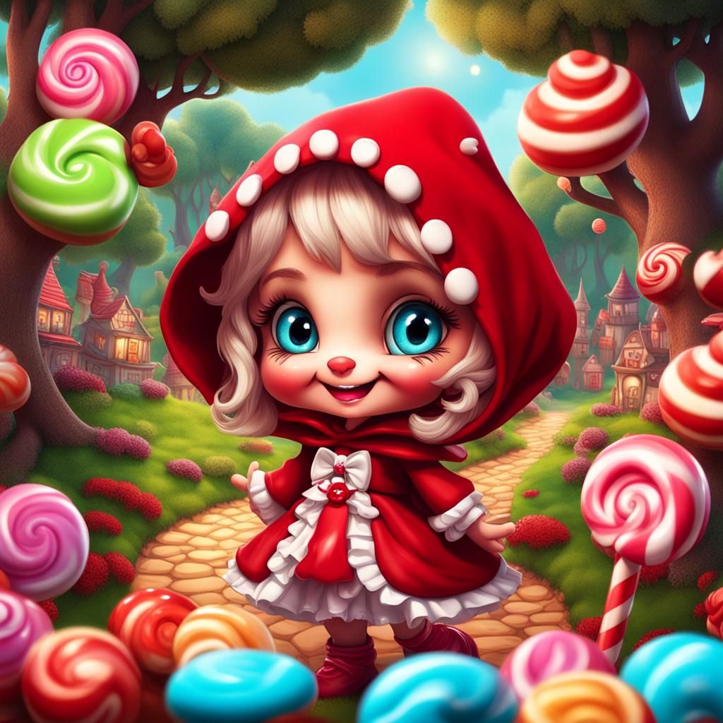 Scary Cute Red Riding Hood in Candy Art Style
