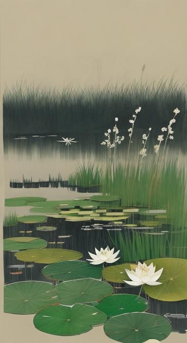 Ink Splashed Lotus Blooms Amidst Chinese Characters