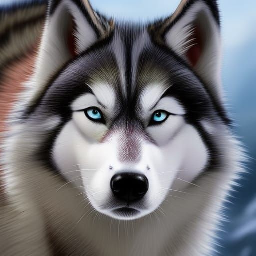 Fantasy Husky Painting in Cartoon Art Style