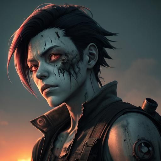 Radioactive Zombie in Post-Apocalyptic Anime Style