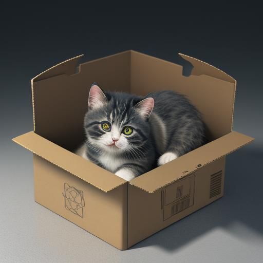 Adorable Anime Kitten in Cardboard Box: 3D Art