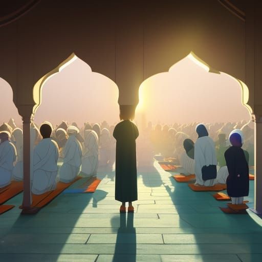 Imam Leads Prayer in Mosque: Studio Ghibli Anime